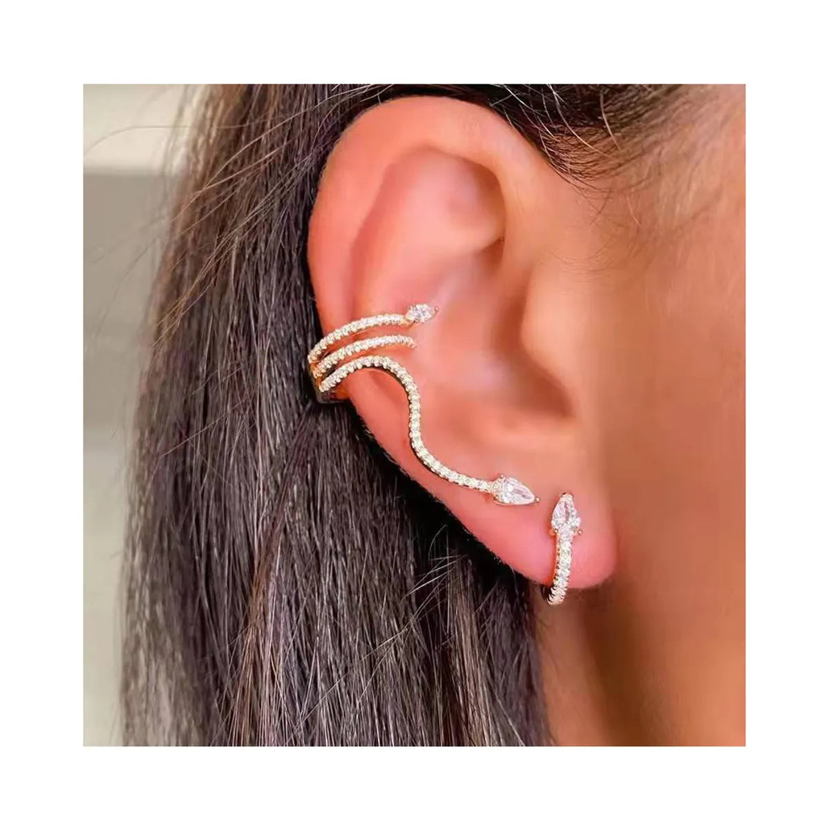 Simple Style Snake Alloy Inlay Rhinestones Women's Ear Clips 1 Set