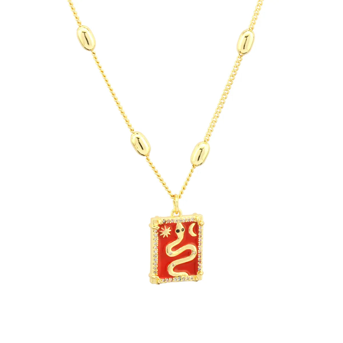 Simple Style Snake Copper Enamel Plating Inlay Zircon 18k Gold Plated Pendant Necklace