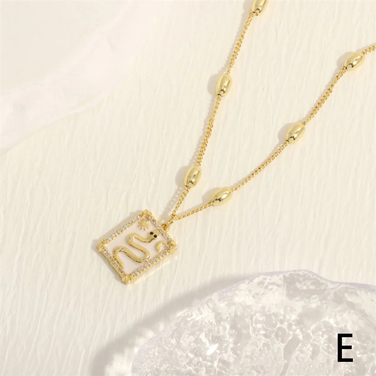 Simple Style Snake Copper Enamel Plating Inlay Zircon 18k Gold Plated Pendant Necklace