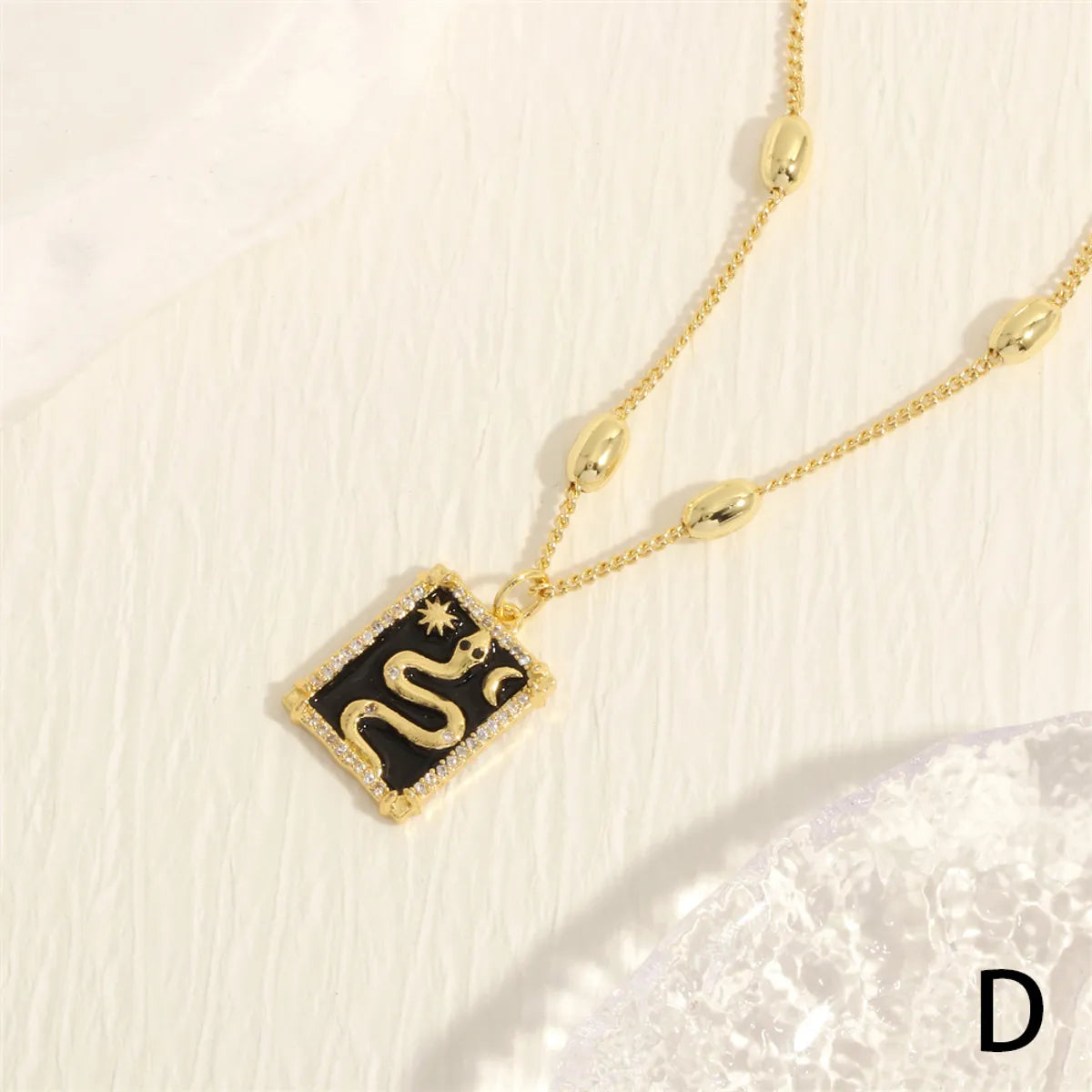 Simple Style Snake Copper Enamel Plating Inlay Zircon 18k Gold Plated Pendant Necklace