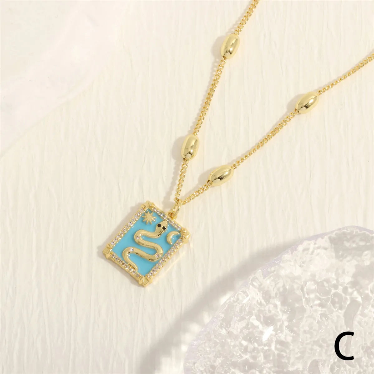 Simple Style Snake Copper Enamel Plating Inlay Zircon 18k Gold Plated Pendant Necklace