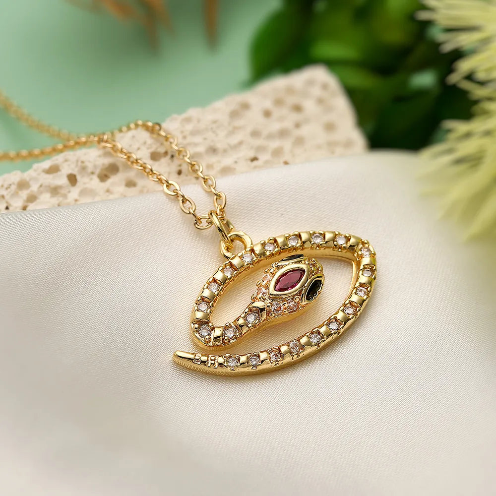 Simple Style Snake Copper Plating Inlay Zircon 18k Gold Plated Pendant Necklace