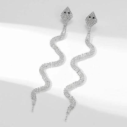 Simple Style Snake Rhinestone Plating Silver Plated Women's Drop Earrings