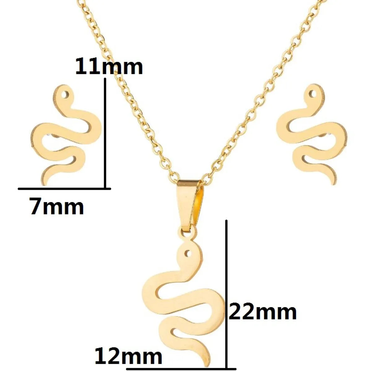 Wholesale Jewelry Simple Style Snake 201 Stainless Steel 18K Gold Plated Plating Earrings Necklace