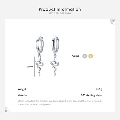 Simple Style Snake Sterling Silver Drop Earrings 1 Pair