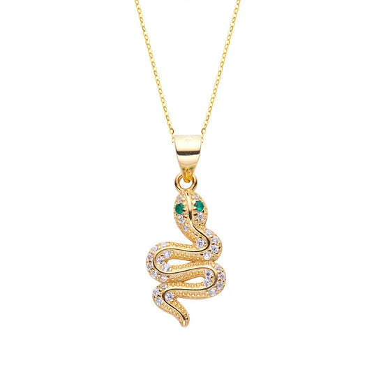 Simple Style Snake Sterling Silver Inlay Zircon Pendant Necklace