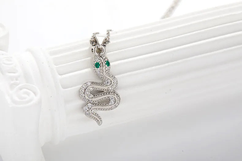 Simple Style Snake Sterling Silver Inlay Zircon Pendant Necklace