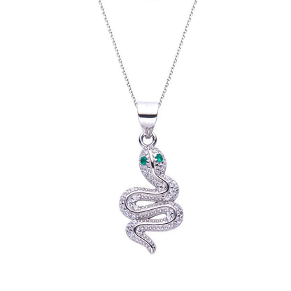 Simple Style Snake Sterling Silver Inlay Zircon Pendant Necklace