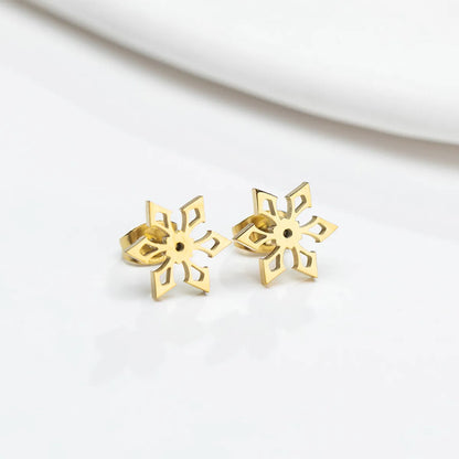 Simple Style Snowflake Stainless Steel Ear Studs Plating No Inlaid Stainless Steel Earrings