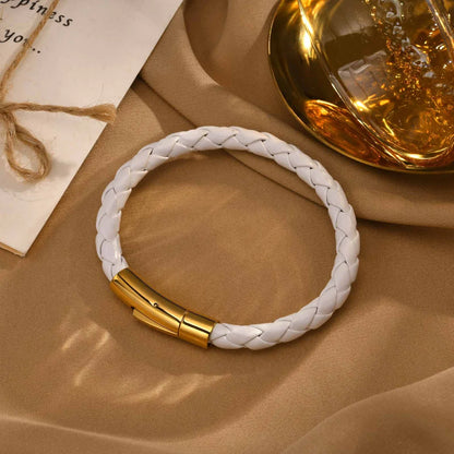 Simple Style Solid Color 18K Gold Plated Stainless Steel Pu Leather Wholesale Bangle