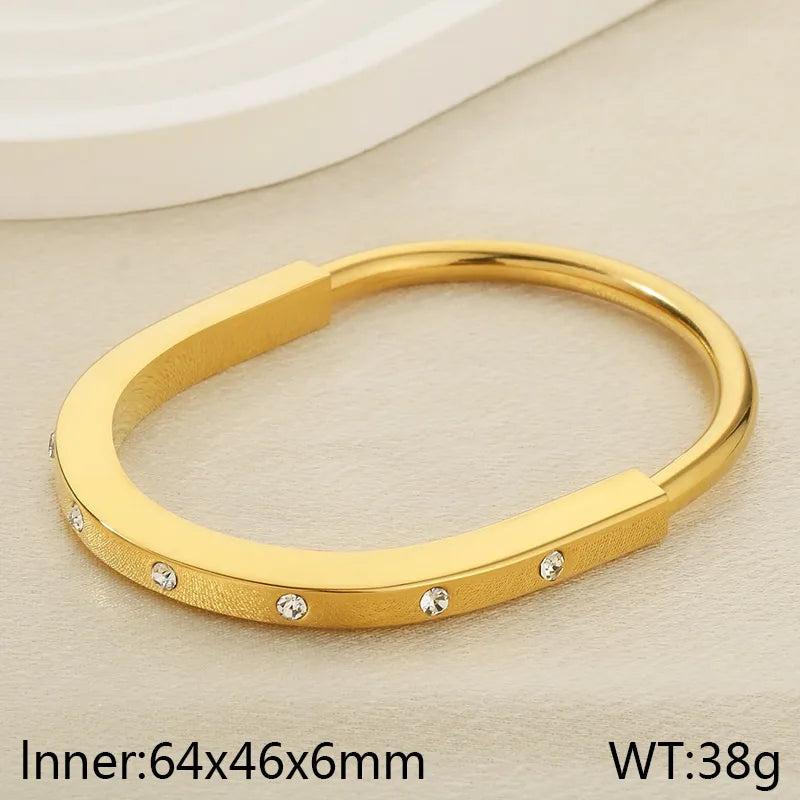 Simple Style Solid Color 304 Stainless Steel 18K Gold Plated Bangle In Bulk