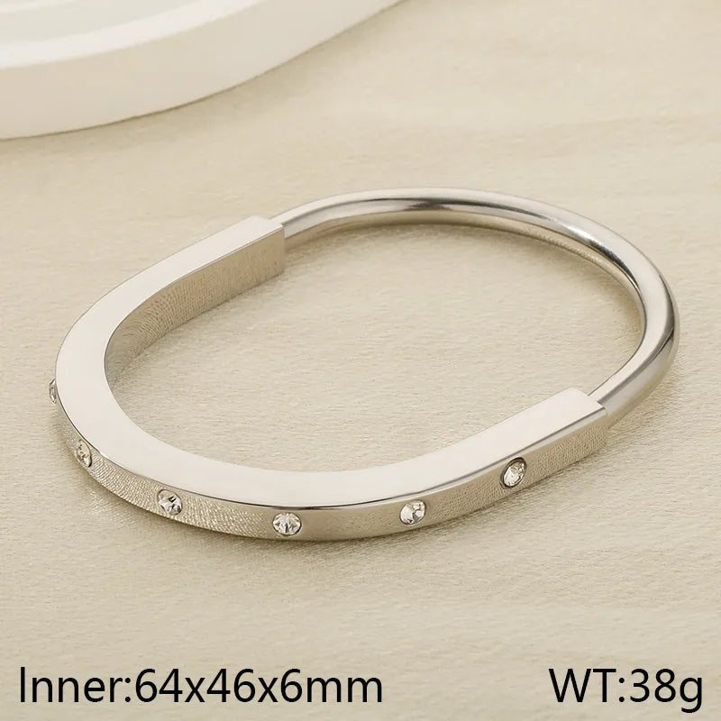 Simple Style Solid Color 304 Stainless Steel 18K Gold Plated Bangle In Bulk