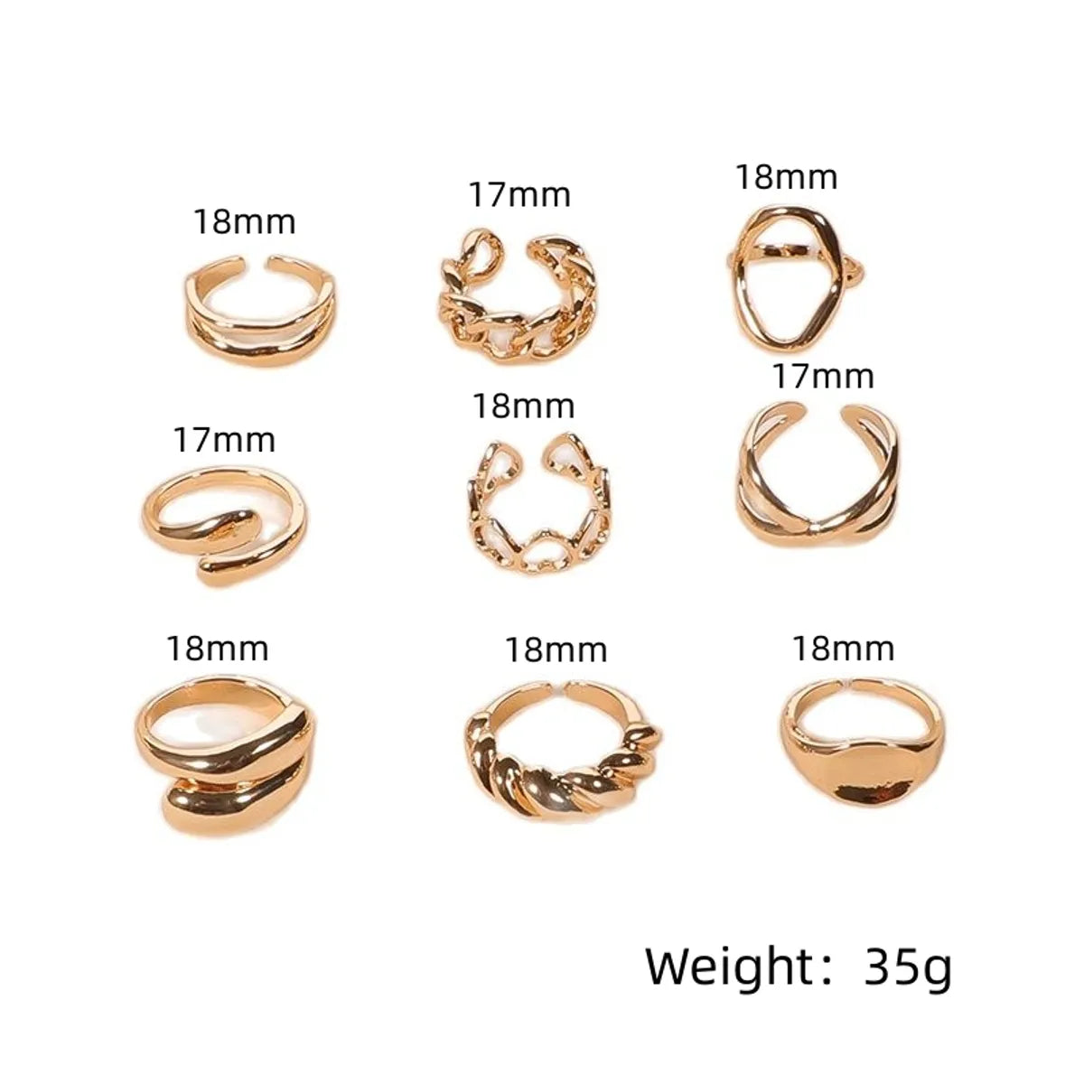 Simple Style Solid Color Alloy Plating Gold Plated Women'S Open Rings