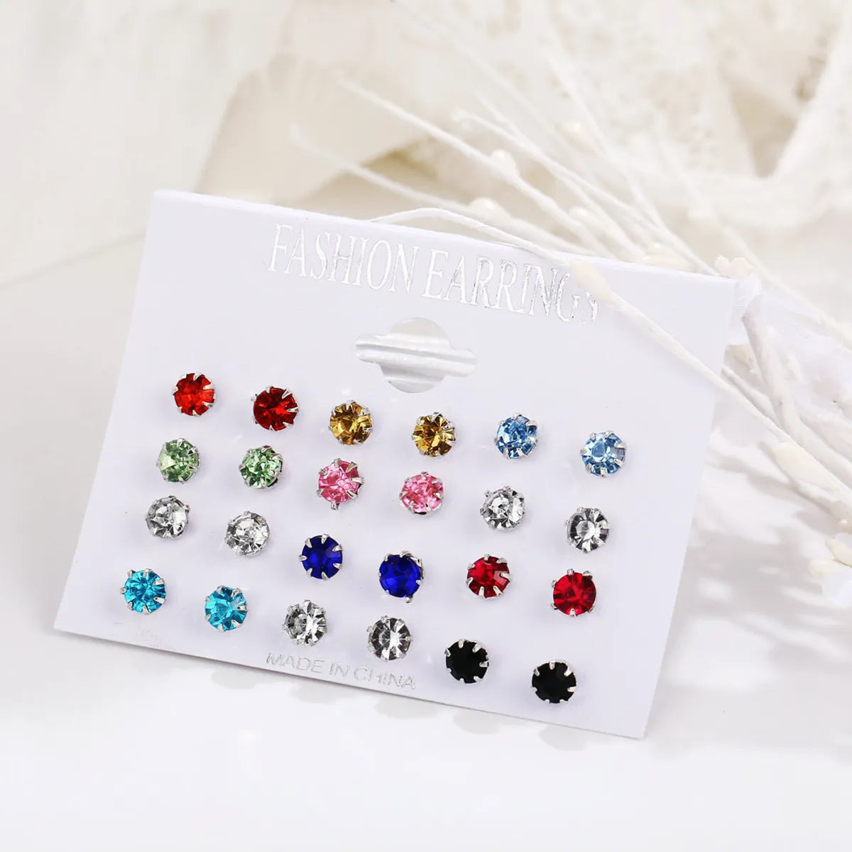 Simple Style Solid Color Alloy Plating Inlay Artificial Crystal Ear Studs 1 Set