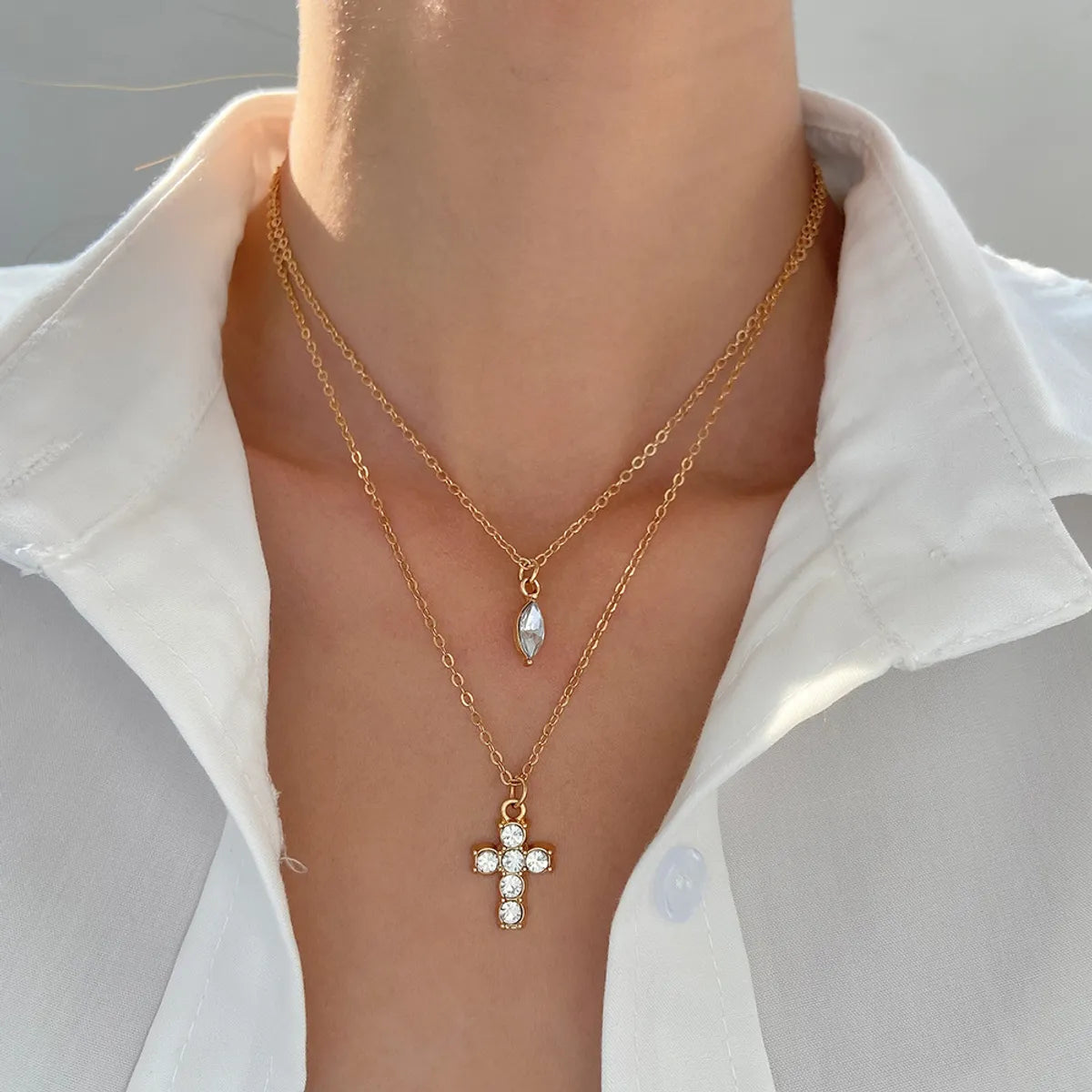 Simple Style Solid Color Alloy Plating Inlay Zircon Silver Plated Women's Layered Necklaces