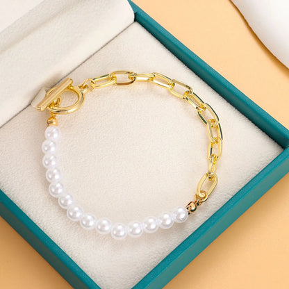 Simple Style Solid Color Artificial Pearl Iron Plating Women's Bracelets