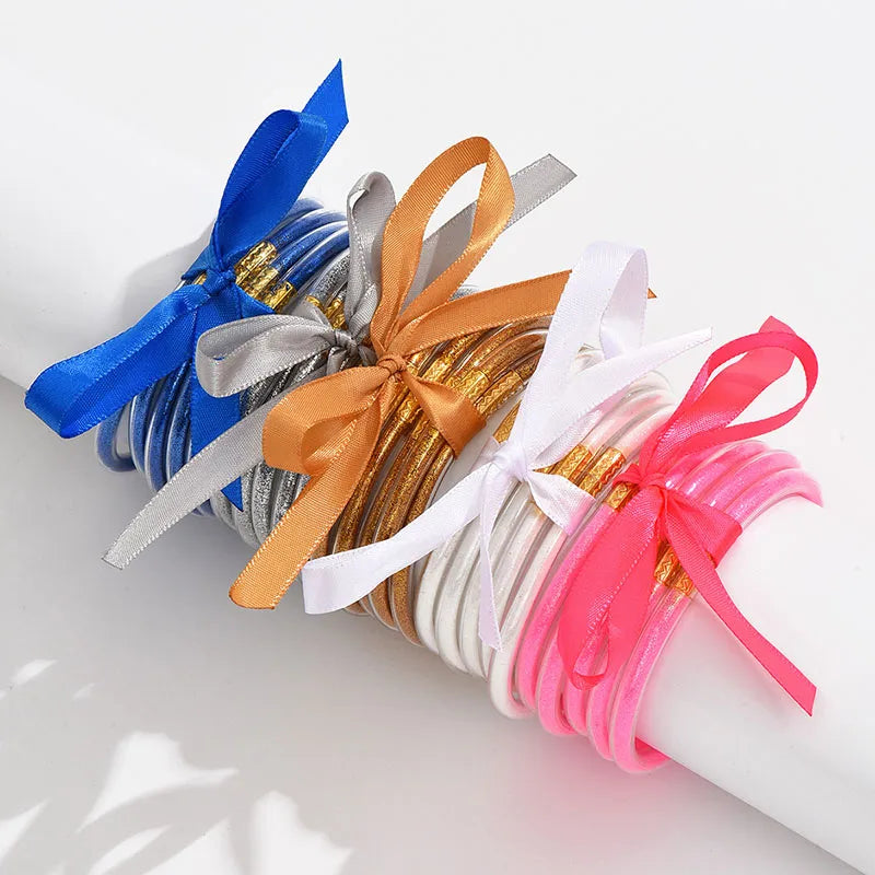 Simple Style Solid Color Bow Knot Resin Wholesale Bangle