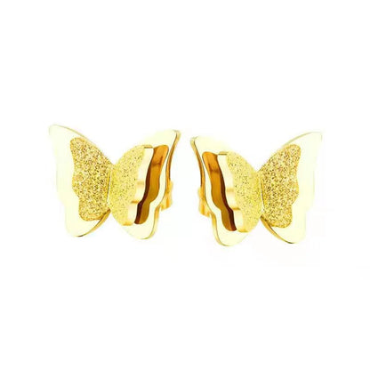 Simple Style Solid Color Butterfly Titanium Steel Plating Gold Plated Earrings Necklace