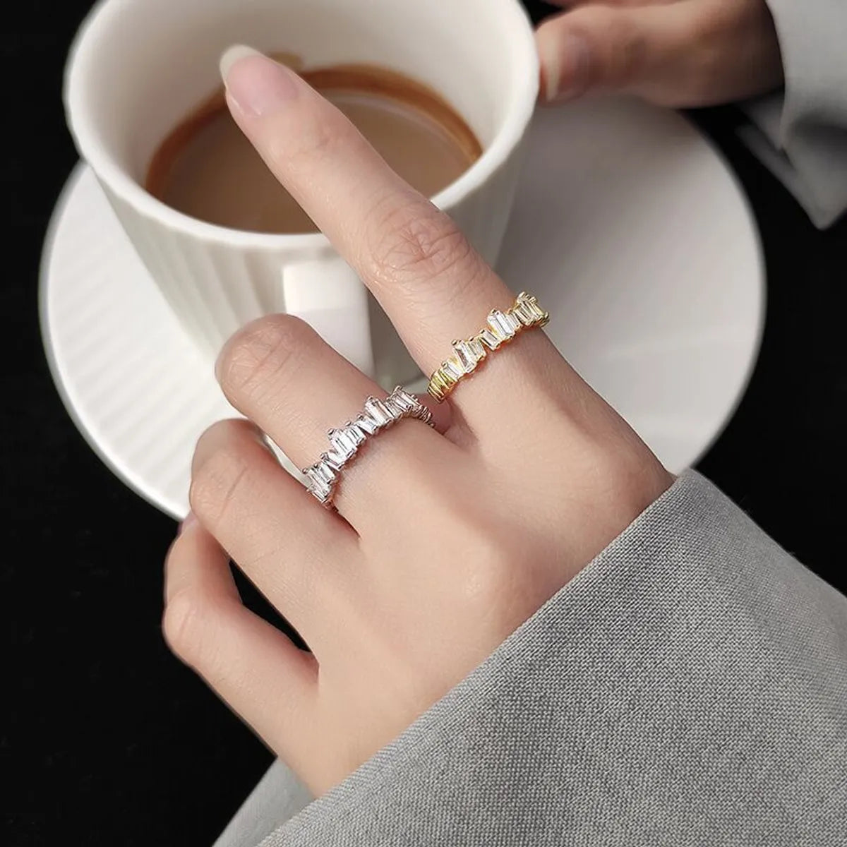 Simple Style Solid Color Copper Plating Inlay Artificial Gemstones White Gold Plated Gold Plated Open Rings