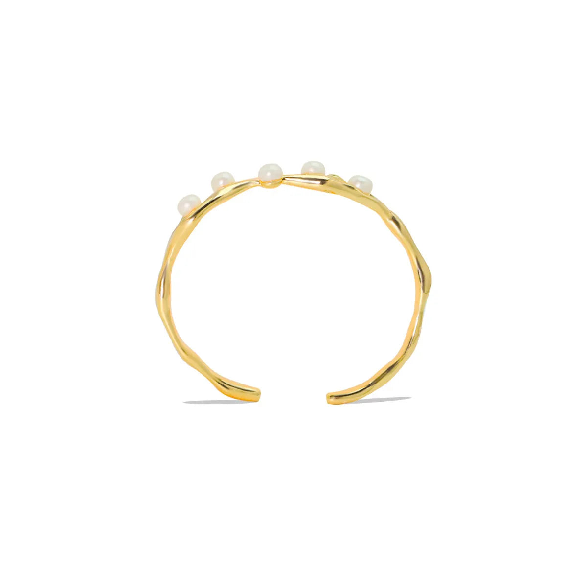 Simple Style Solid Color Copper Plating Inlay Freshwater Pearl 18k Gold Plated Bangle