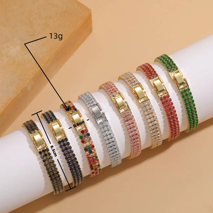 Simple Style Solid Color Copper Plating Inlay Zircon 14k Gold Plated Bracelets