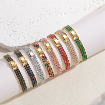 Simple Style Solid Color Copper Plating Inlay Zircon 14k Gold Plated Bracelets