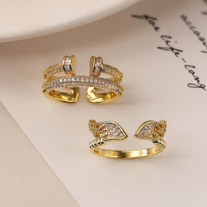 Simple Style Solid Color Copper Plating Inlay Zircon 18k Gold Plated Open Rings