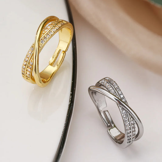 Simple Style Solid Color Copper Plating Inlay Zircon Gold Plated Open Rings