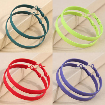 Simple Style Solid Color Ferroalloy Women's Hoop Earrings