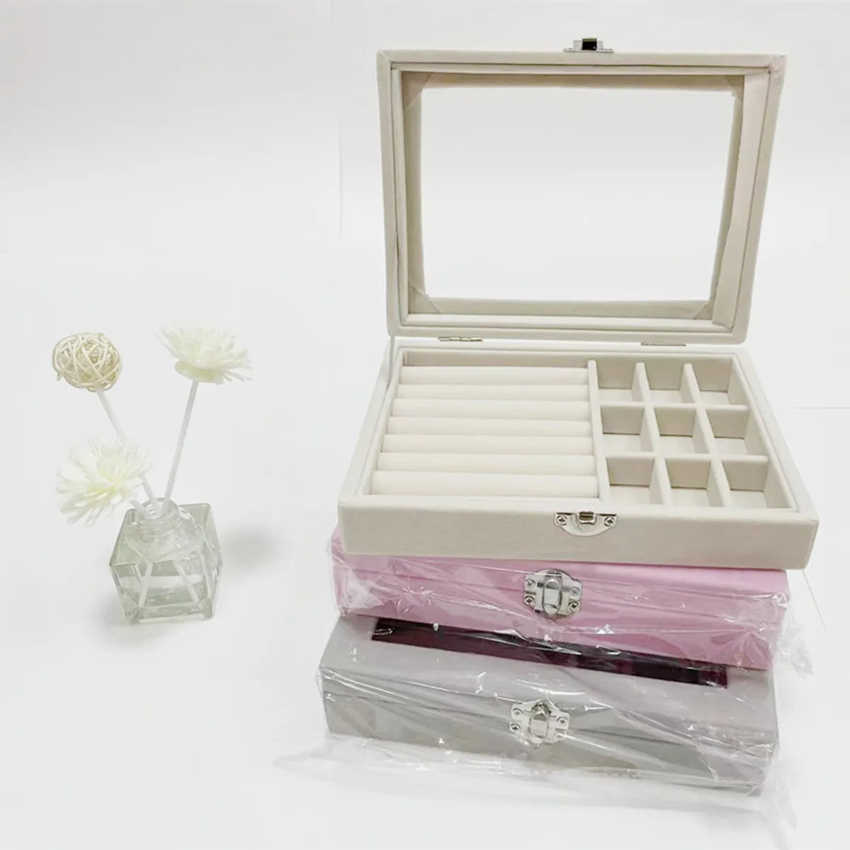 Simple Style Solid Color Flannel Jewelry Boxes