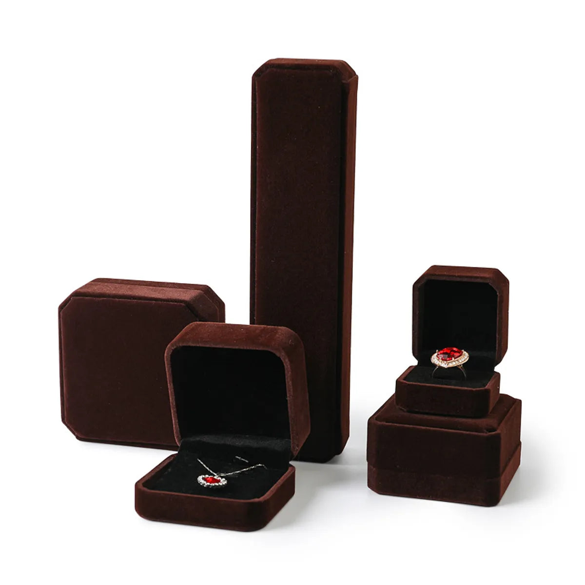 Simple Style Solid Color Flannel Jewelry Boxes