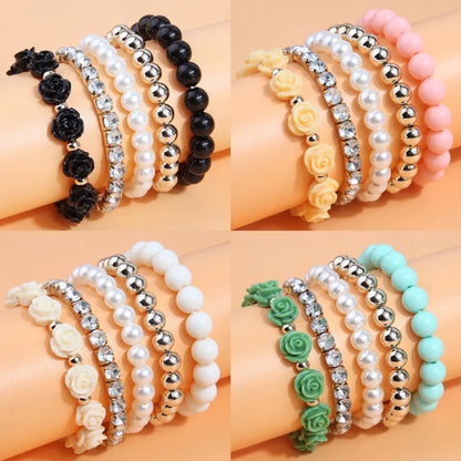 Simple Style Solid Color Flower Ccb Arylic Beaded Women's Bracelets