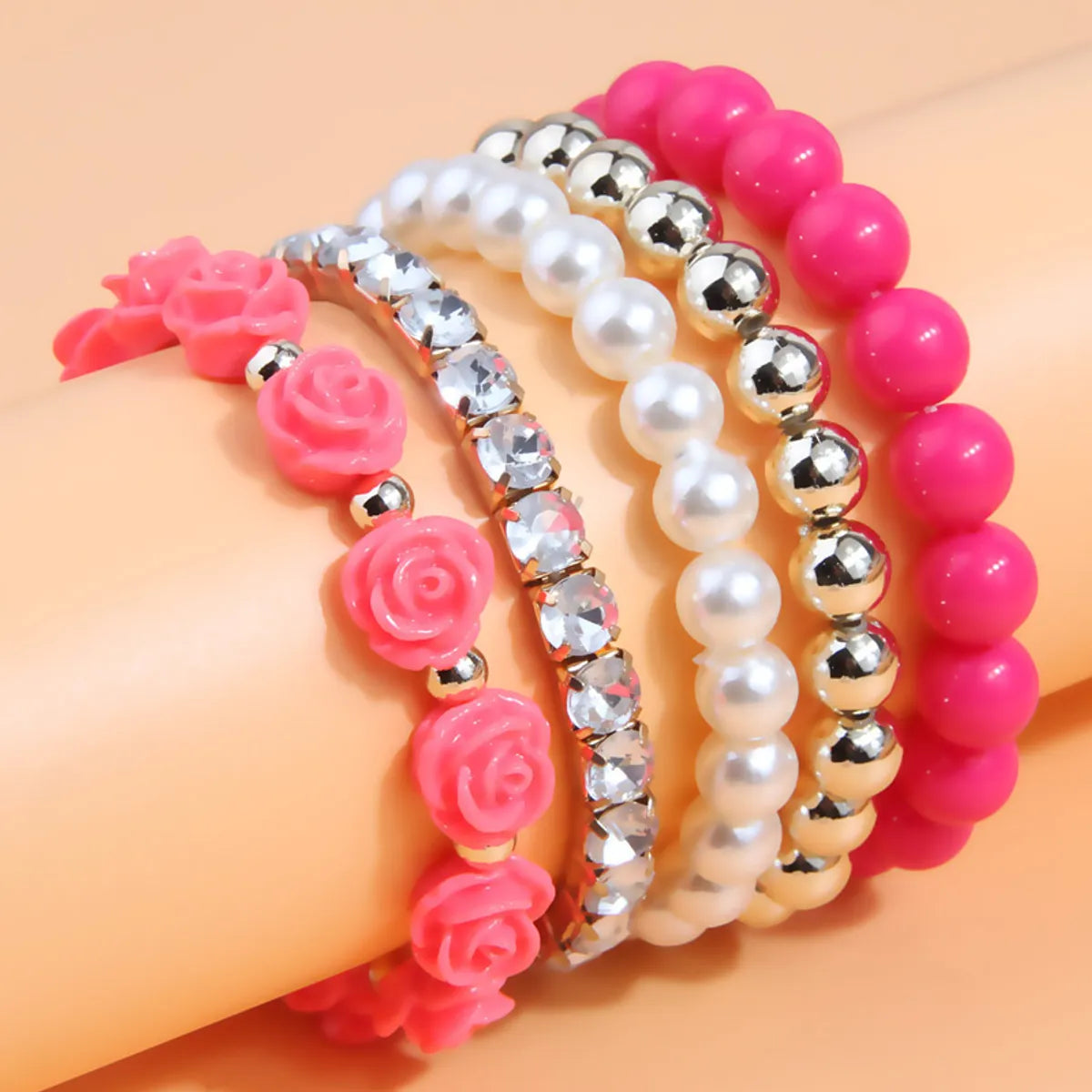 Simple Style Solid Color Flower Ccb Arylic Beaded Women's Bracelets