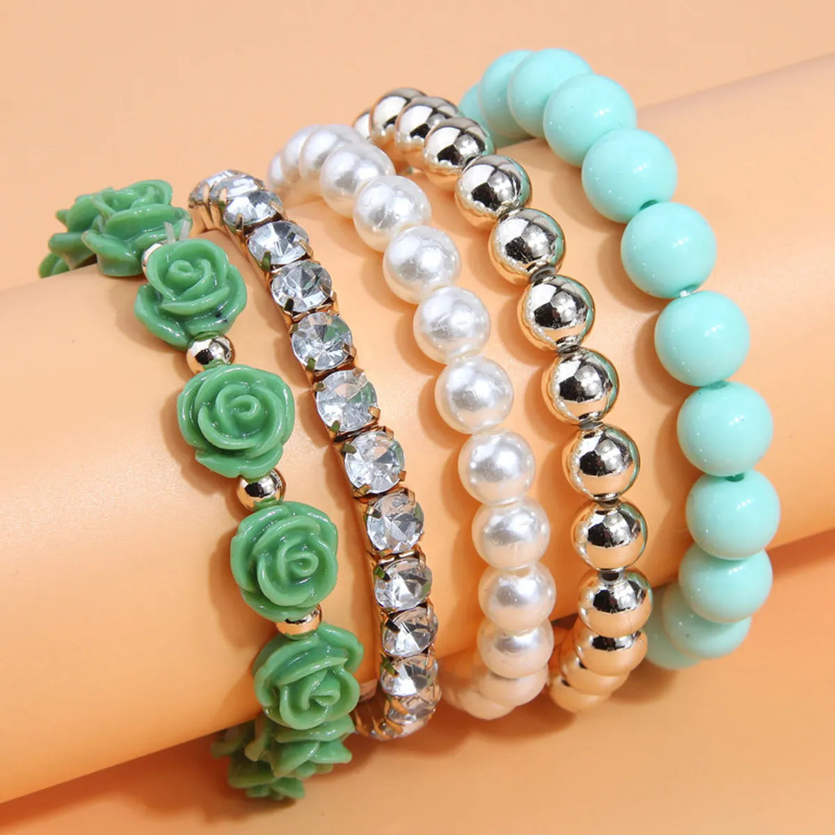 Simple Style Solid Color Flower Ccb Arylic Beaded Women's Bracelets