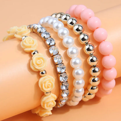 Simple Style Solid Color Flower Ccb Arylic Beaded Women's Bracelets