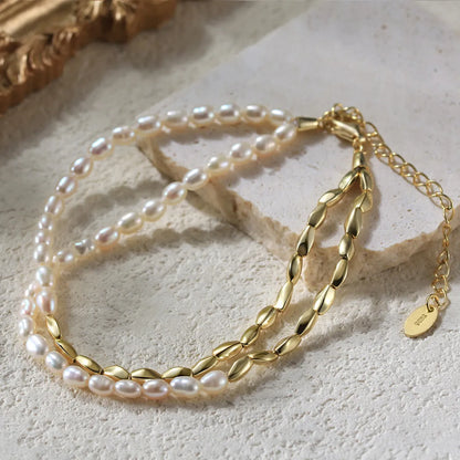 Simple Style Solid Color Freshwater Pearl Sterling Silver 14K Gold Plated Bracelets In Bulk