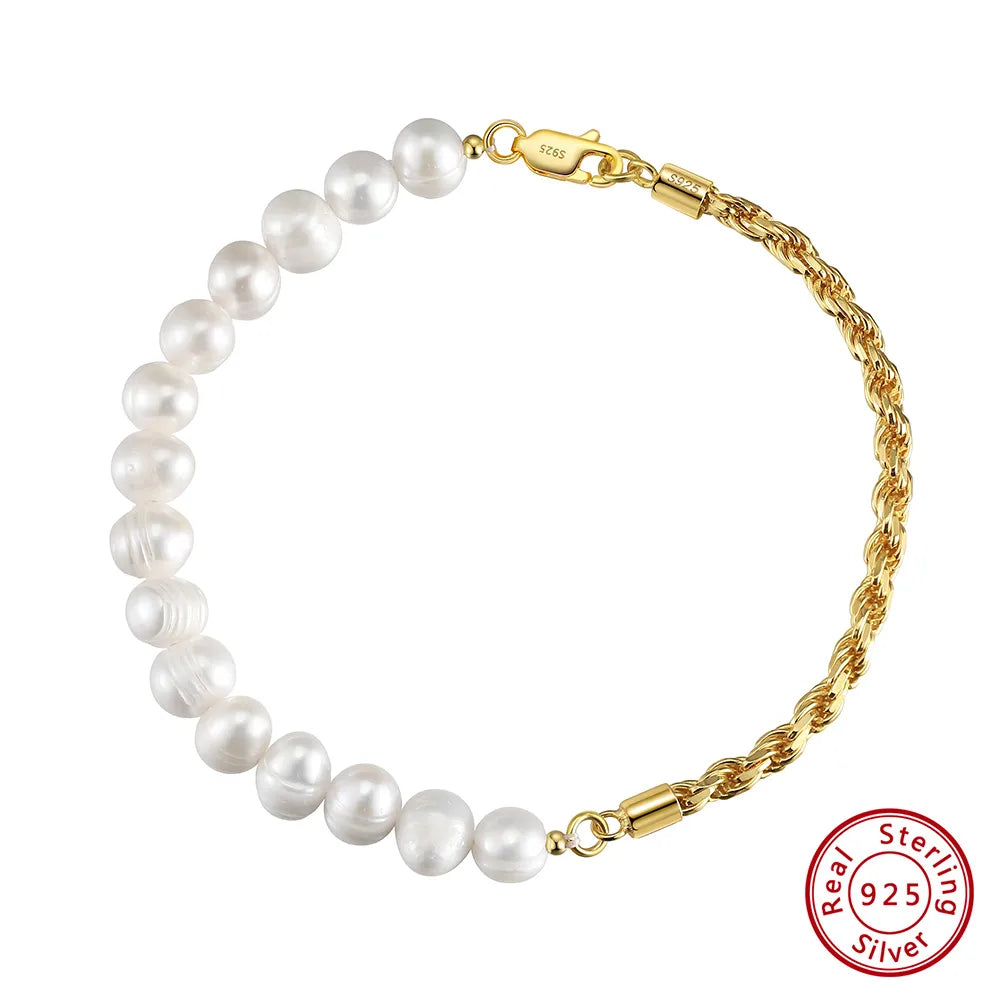 Simple Style Solid Color Freshwater Pearl Sterling Silver 14K Gold Plated Bracelets In Bulk