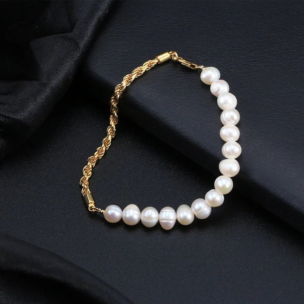 Simple Style Solid Color Freshwater Pearl Sterling Silver 14K Gold Plated Bracelets In Bulk