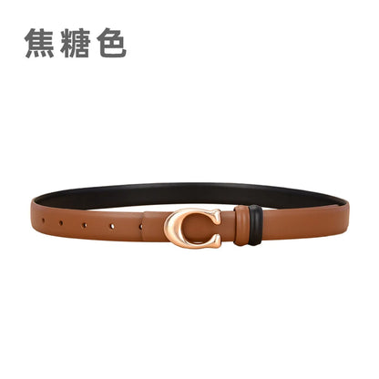 Simple Style Solid Color Leather Metal Button Belt