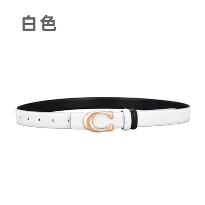 Simple Style Solid Color Leather Metal Button Belt