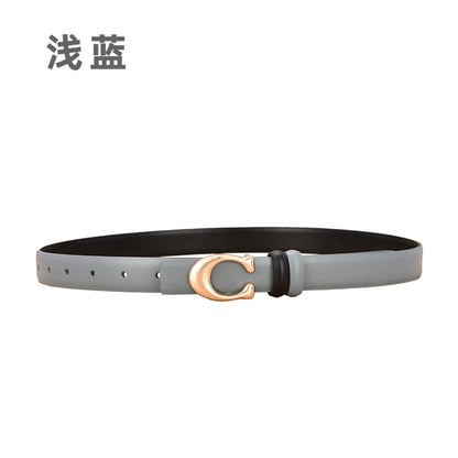 Simple Style Solid Color Leather Metal Button Belt