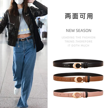 Simple Style Solid Color Leather Metal Button Belt