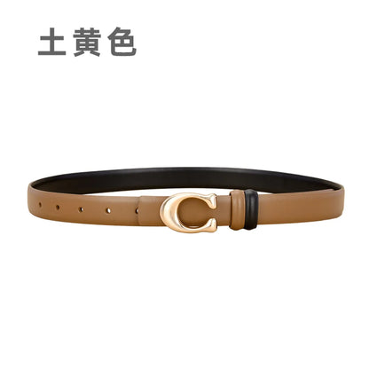 Simple Style Solid Color Leather Metal Button Belt