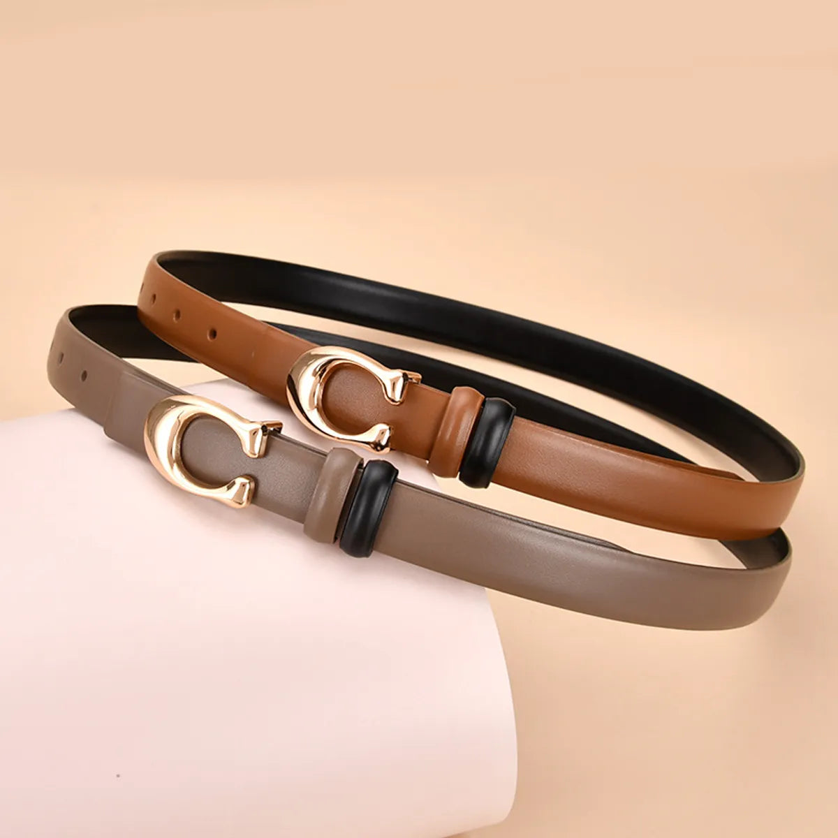 Simple Style Solid Color Leather Metal Button Belt