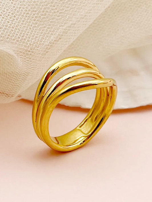 Simple Style Solid Color Lines Stainless Steel Gold Plated Rings In Bulk