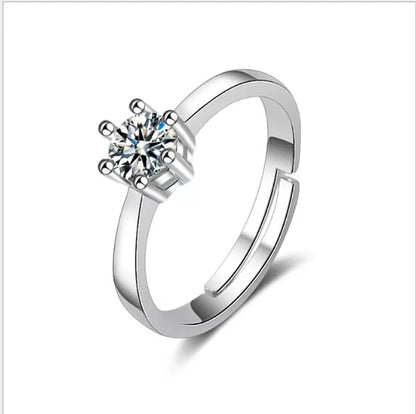 Simple Style Solid Color Metal Plating Inlay Zircon White Gold Plated Couple Open Ring