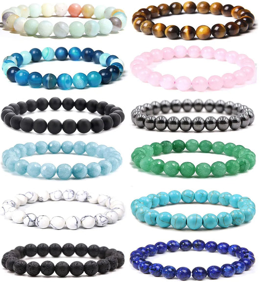 Simple Style Solid Color Natural Stone Beaded Bracelets