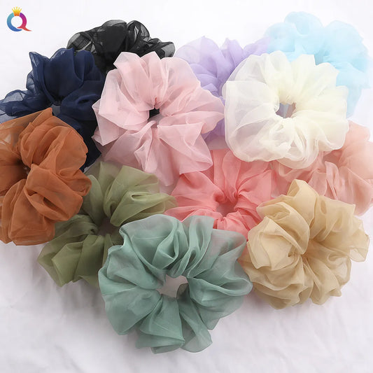 Simple Style Solid Color Organza Pleated Hair Tie 1 Piece