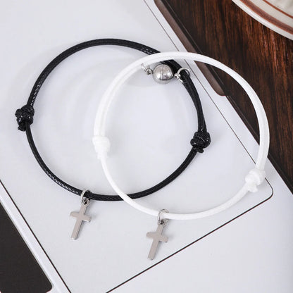 Simple Style Solid Color Pu Leather Braid Couple Bracelets