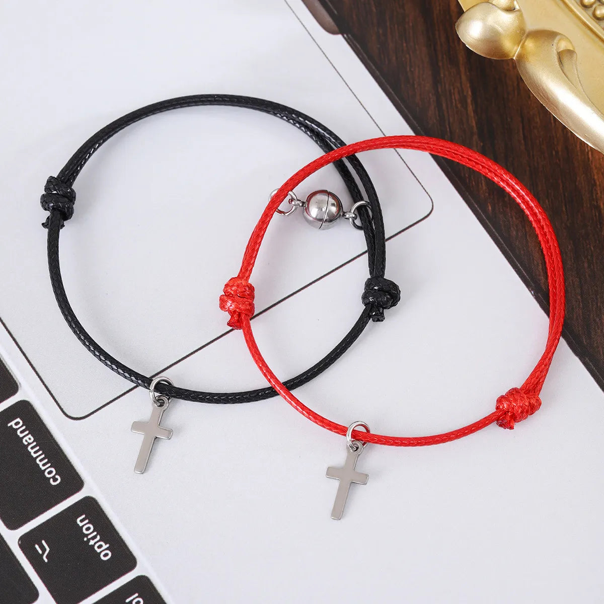 Simple Style Solid Color Pu Leather Braid Couple Bracelets